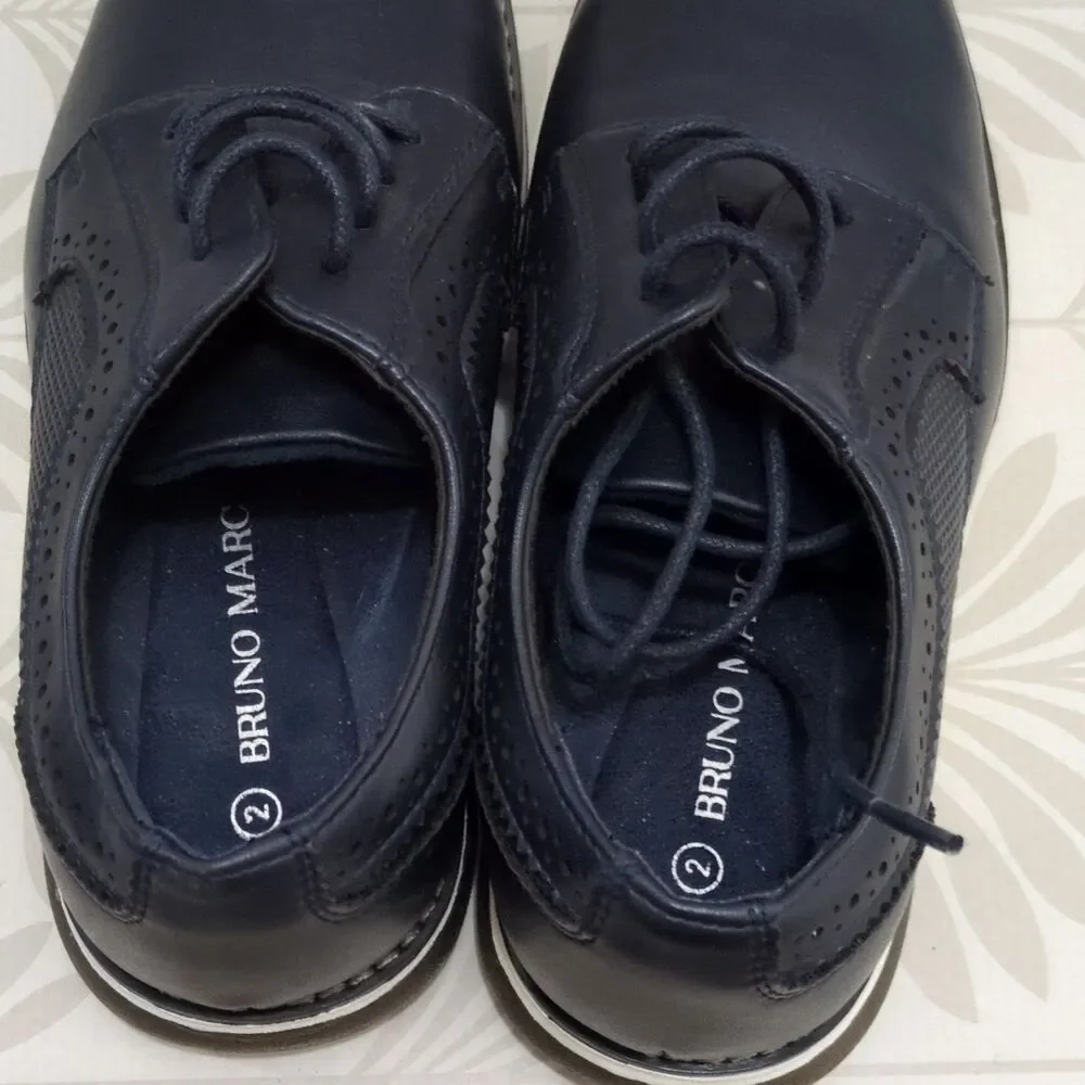 Bruno Marc Men's Navy Brogue Lace-Up Derby Dress Shoes Round Toe US 2 UK 1